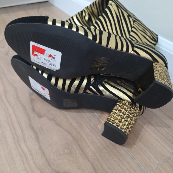 Kurt Geiger Mayfair Over the Knee Metallic Gold Black Zebra Boot 38.5 / 8 - Picture 5 of 7